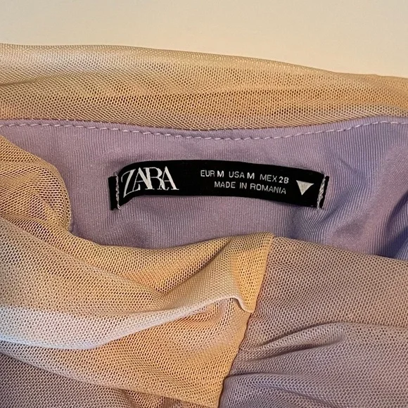 Zara Lilac & Beige Ruched Draped Mesh Mini Dress - Picture 11 of 15
